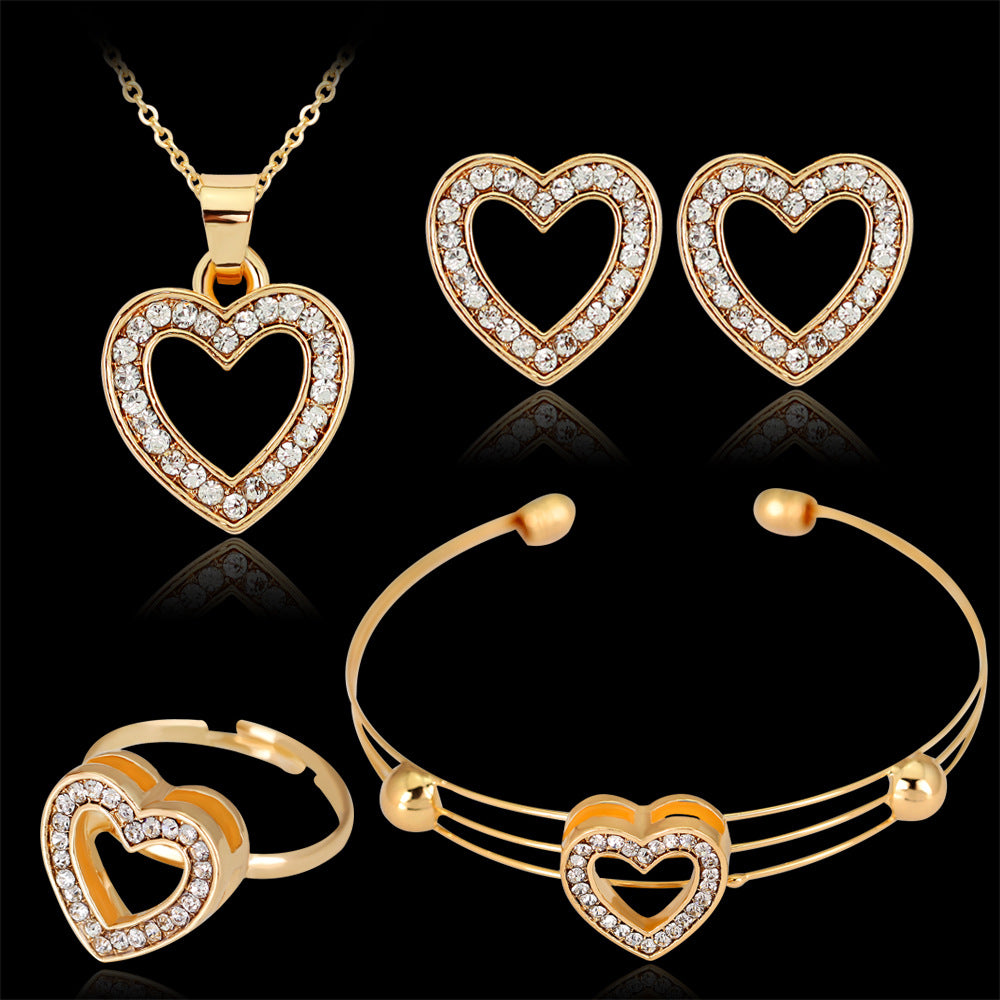 Peach Heart Rhinestone Jewelry Set – Earrings & Necklace for Brides