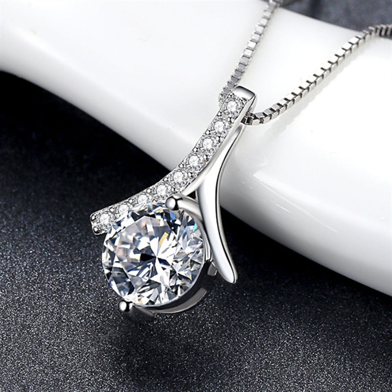 Sterling Silver Zircon Necklace – Gentle Lady Elegant Jewelry