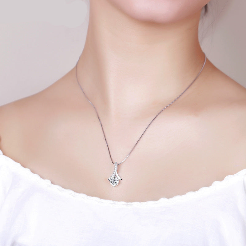 Sterling Silver Zircon Necklace – Gentle Lady Elegant Jewelry