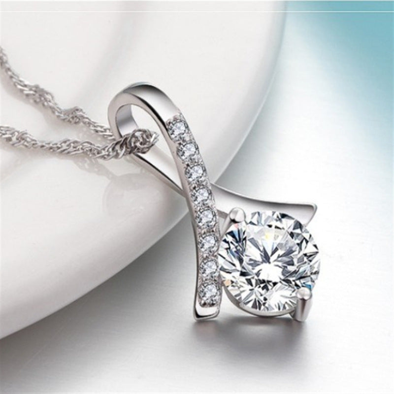 Sterling Silver Zircon Necklace – Gentle Lady Elegant Jewelry