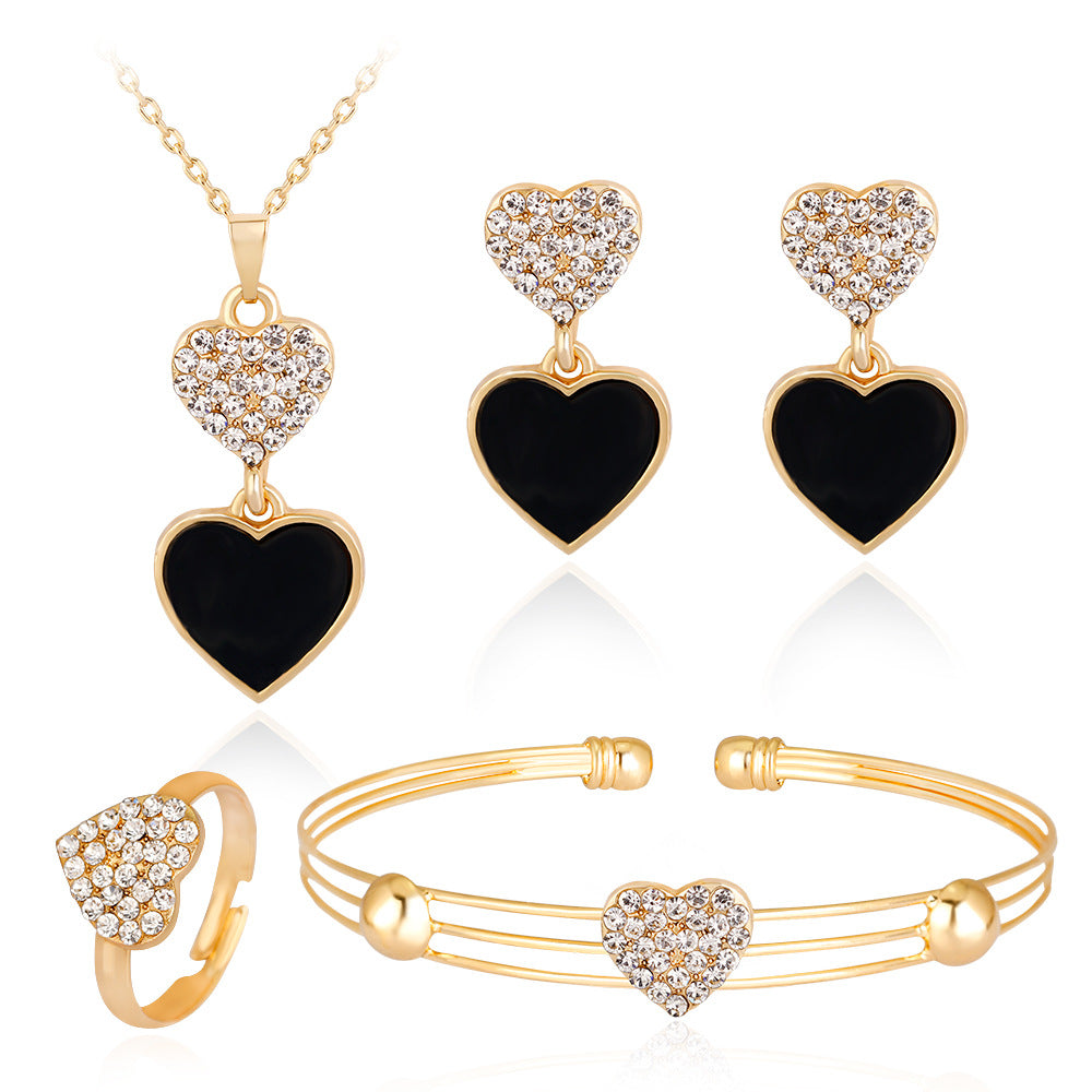 Peach Heart Rhinestone Jewelry Set – Earrings & Necklace for Brides