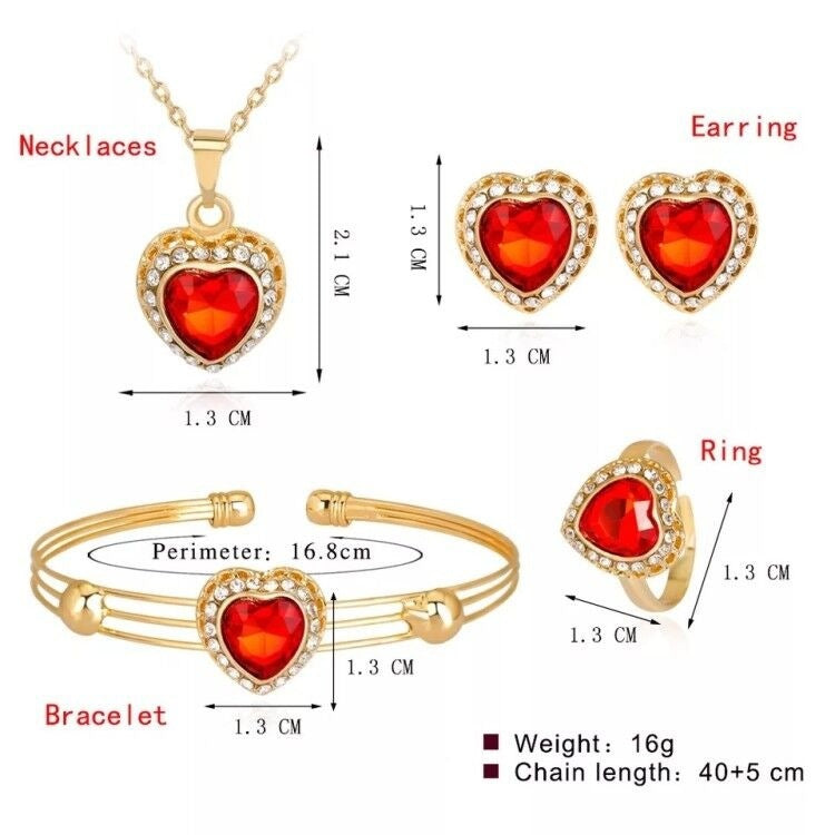 Peach Heart Rhinestone Jewelry Set – Earrings & Necklace for Brides