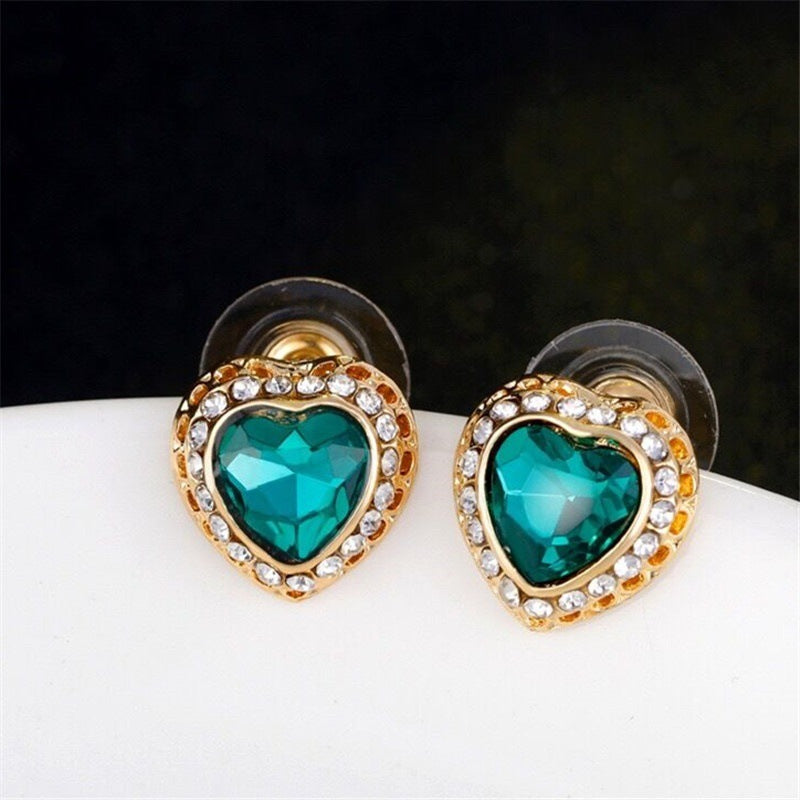 Peach Heart Rhinestone Jewelry Set – Earrings & Necklace for Brides