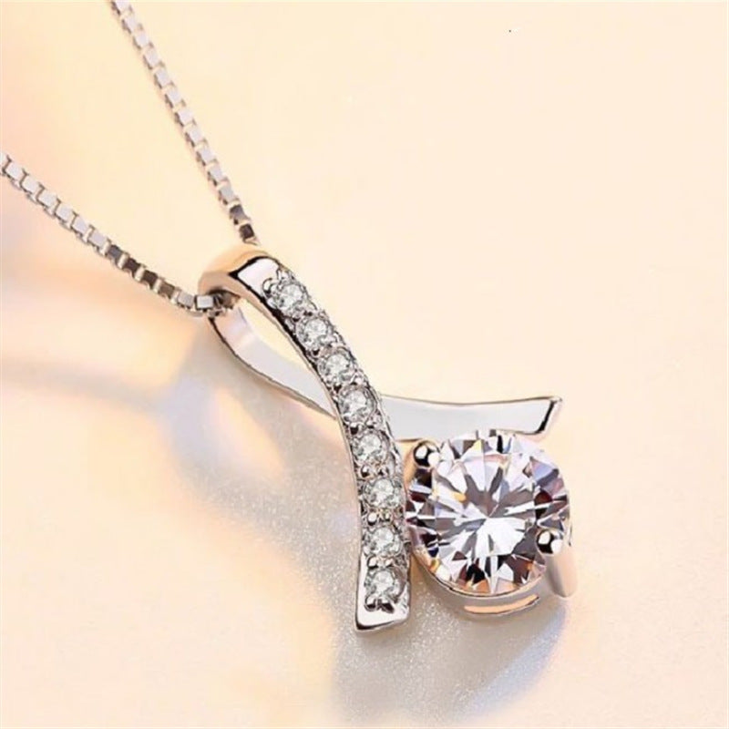 Sterling Silver Zircon Necklace – Gentle Lady Elegant Jewelry
