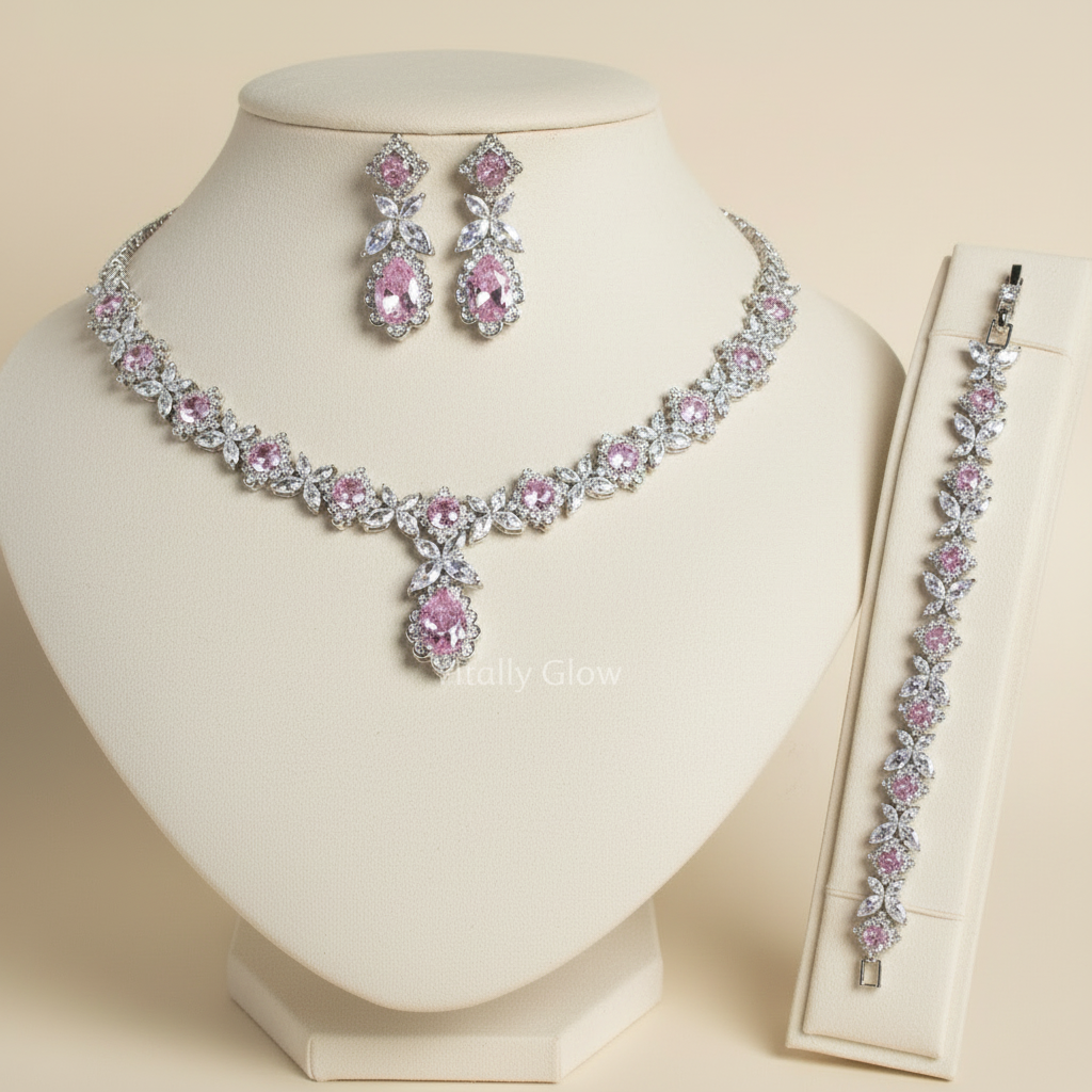 Zircon Bridal 3-Piece Set – Necklace, Earrings & Bracelet for Weddings