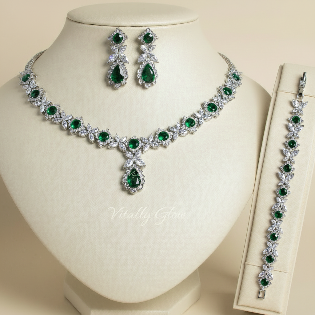 Zircon Bridal 3-Piece Set – Necklace, Earrings & Bracelet for Weddings