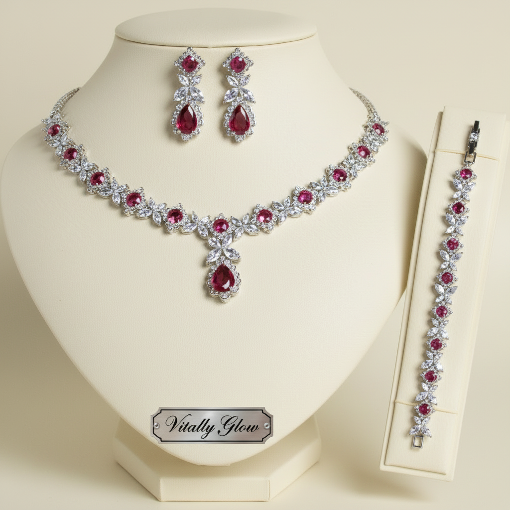 Zircon Bridal 3-Piece Set – Necklace, Earrings & Bracelet for Weddings